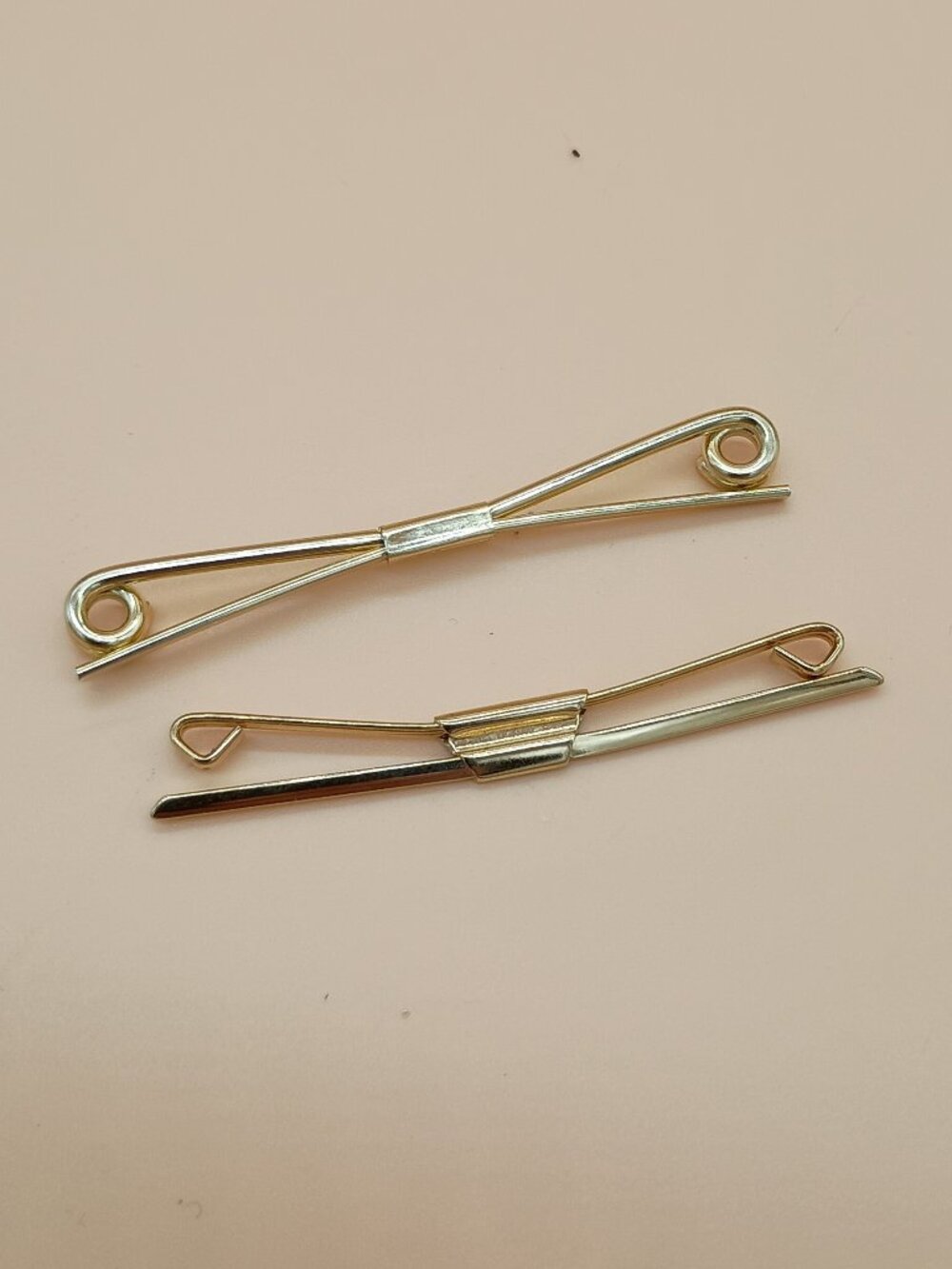 PAIR Men's Collar Pins Collar Bars 2.25" & 2.5" Gold Tone